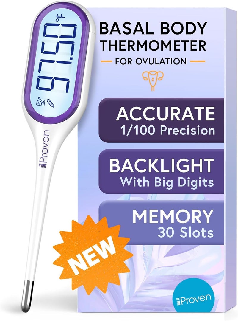 iProvn iProven Basal Body Thermometer with Backlight & Big Digits, 1/100 Degree High Precision, BBT for Ovulation Tracking, 30 Memory Recall, Accurate Fertility Temperature Tracker - Image 1